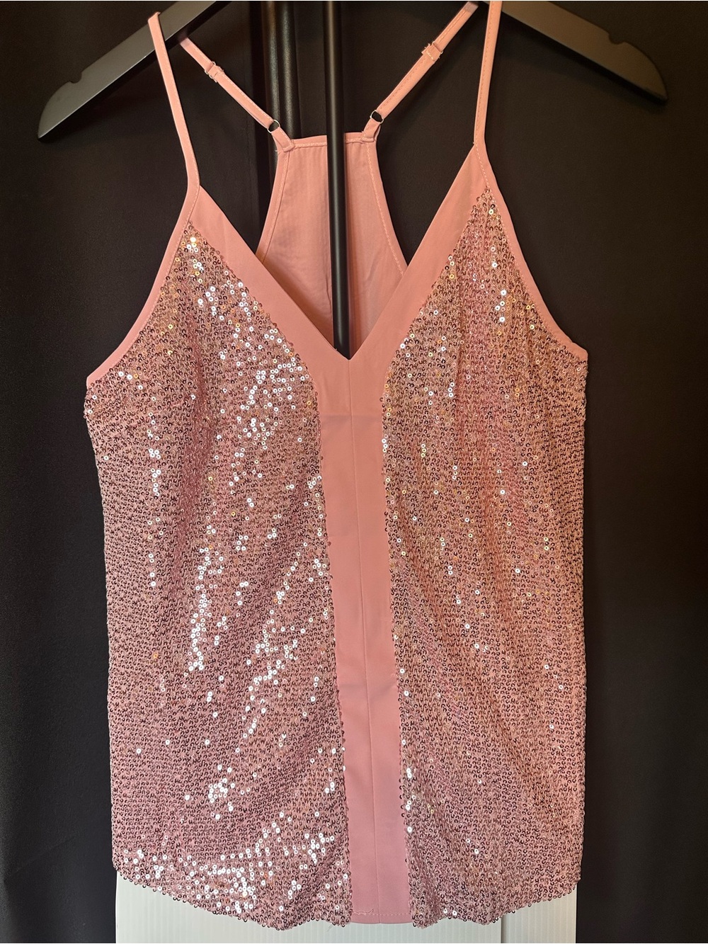 Women’s Pink Sequin Racerback Tank Top Sleeveless Blush Sparkle Size Small